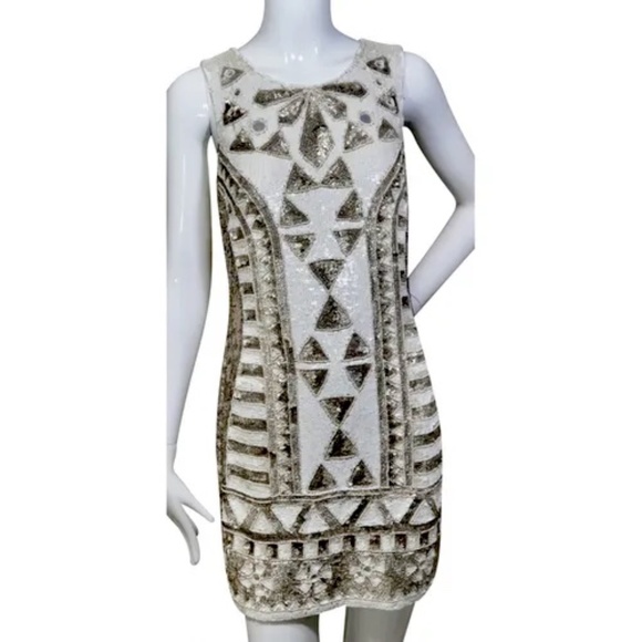 80% recycledl Sequined/Gold Mini Dress Try this embroidered gold number  ๐ฌ๐งUK - Picture 8 of 16